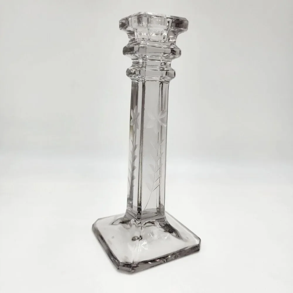 Vintage Westmoreland Glass Sun Purple Etched Flower Candle Stick Circa 1910-1930